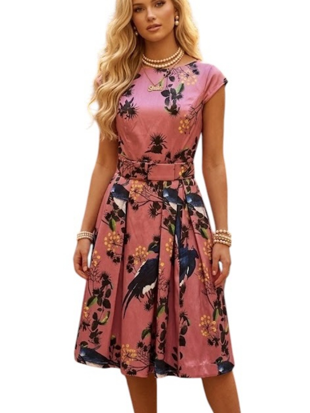 Eshatki Faux Dupioni Silk Chinoiserie Circle Dress